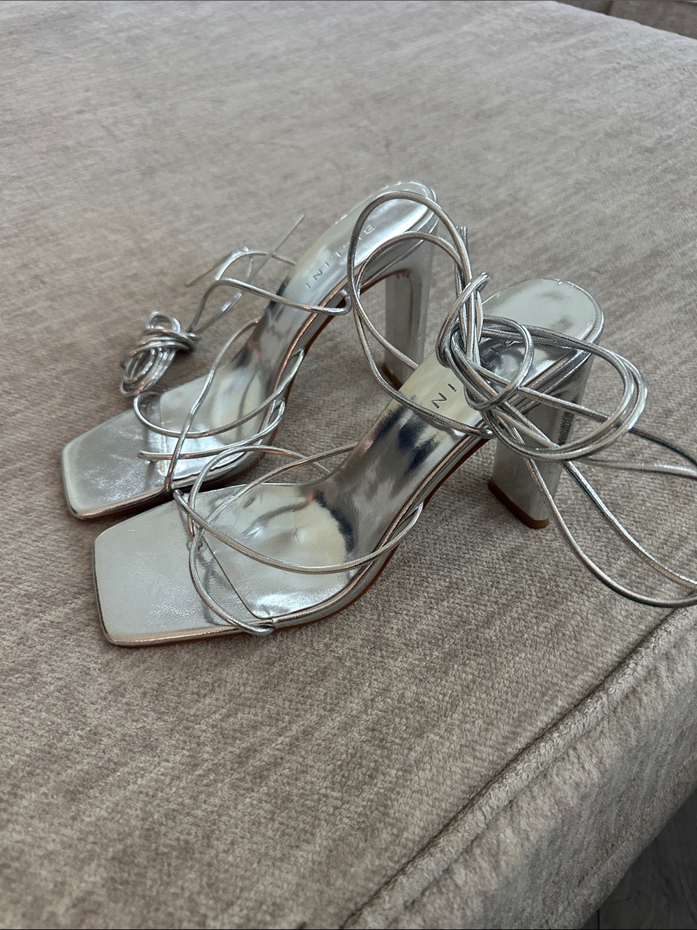 Billini Silver Metallic Lace-Up Block Heels